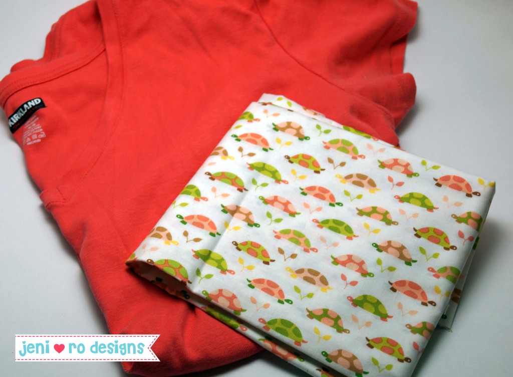 coral tshirt and turtle fabric