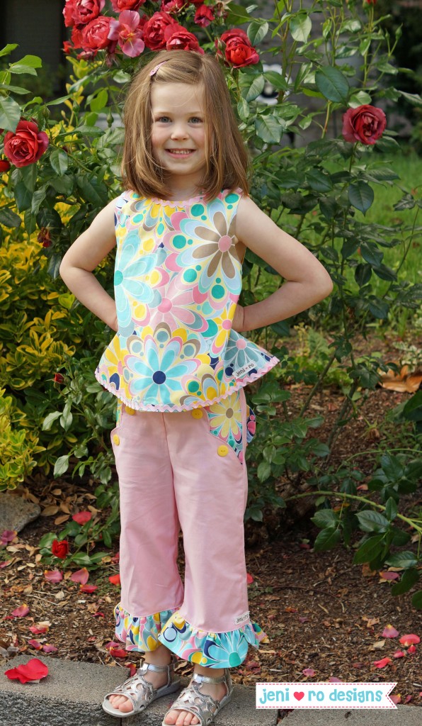 floral pink cm ruffle capris and aline top front 2