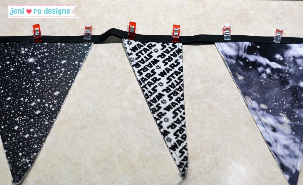 bday pennants clipped to bias tape