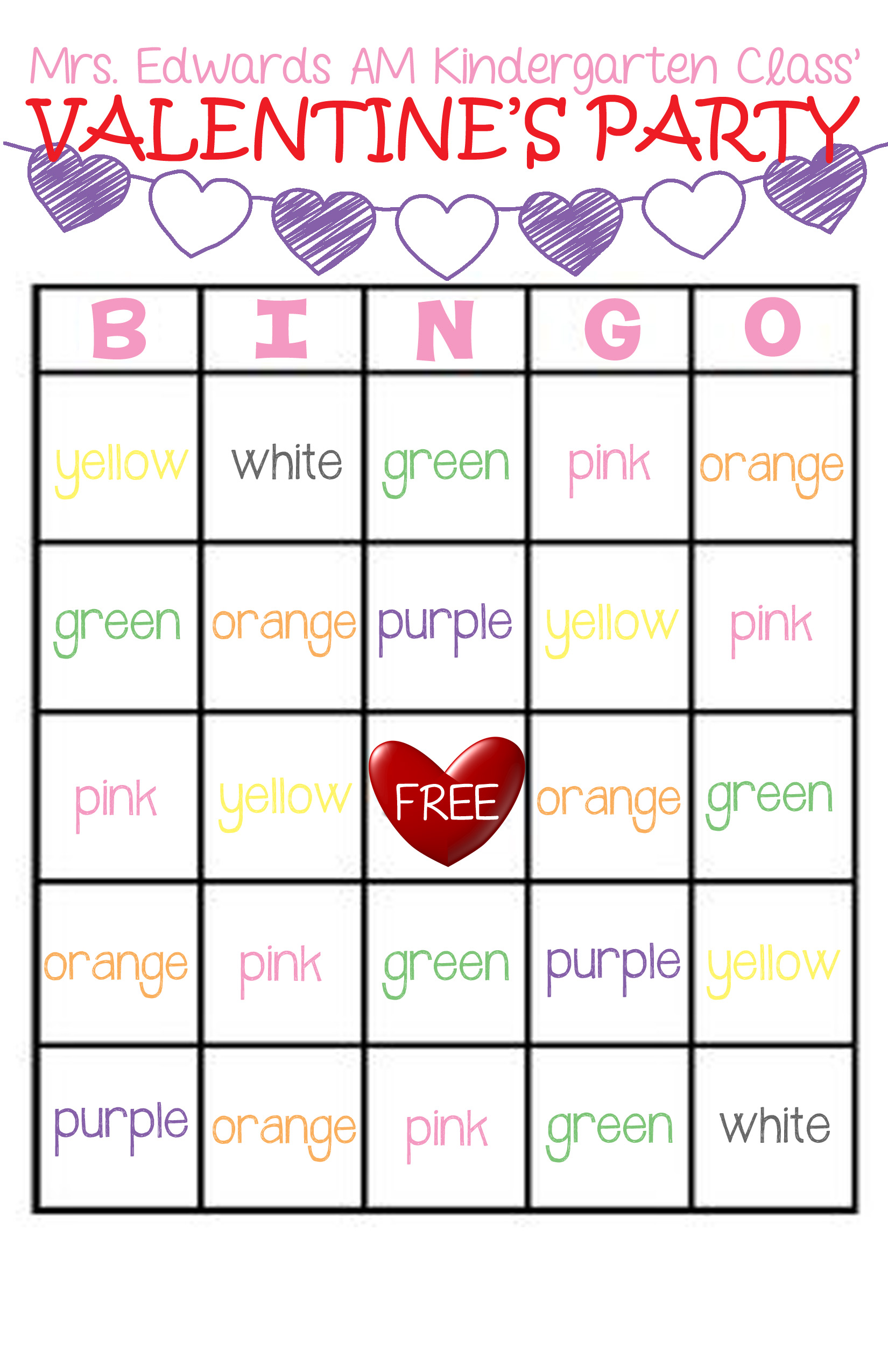 Classroom Valentine's Party Bingo Game - FREE Printable1650 x 2550