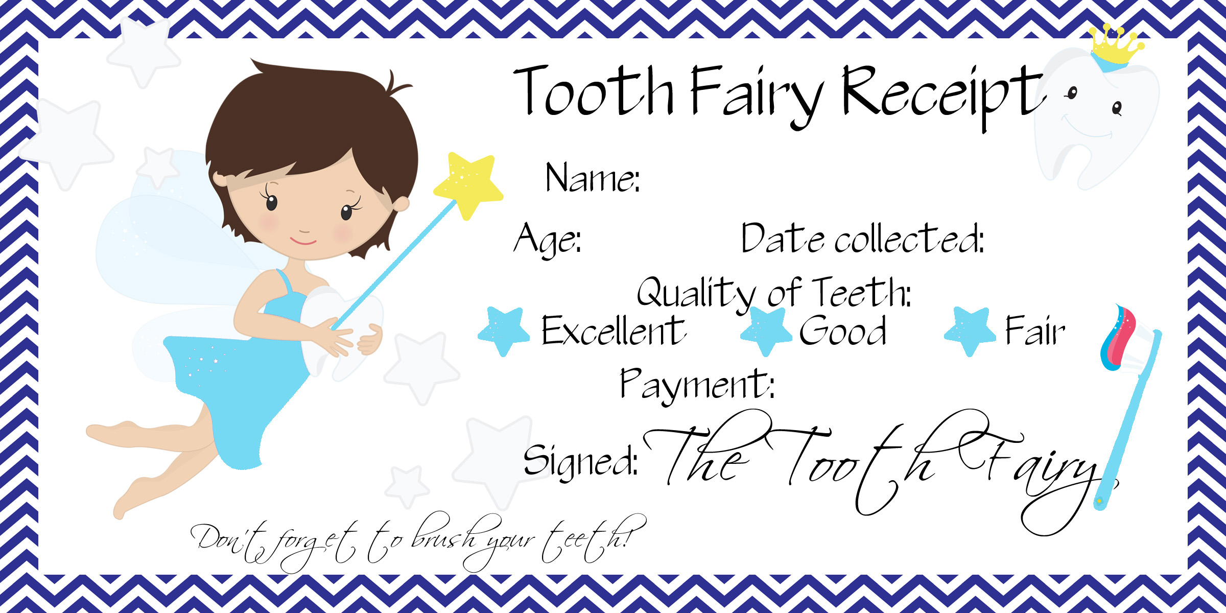 O's first lost tooth Tooth Fairy Receipt Free printable