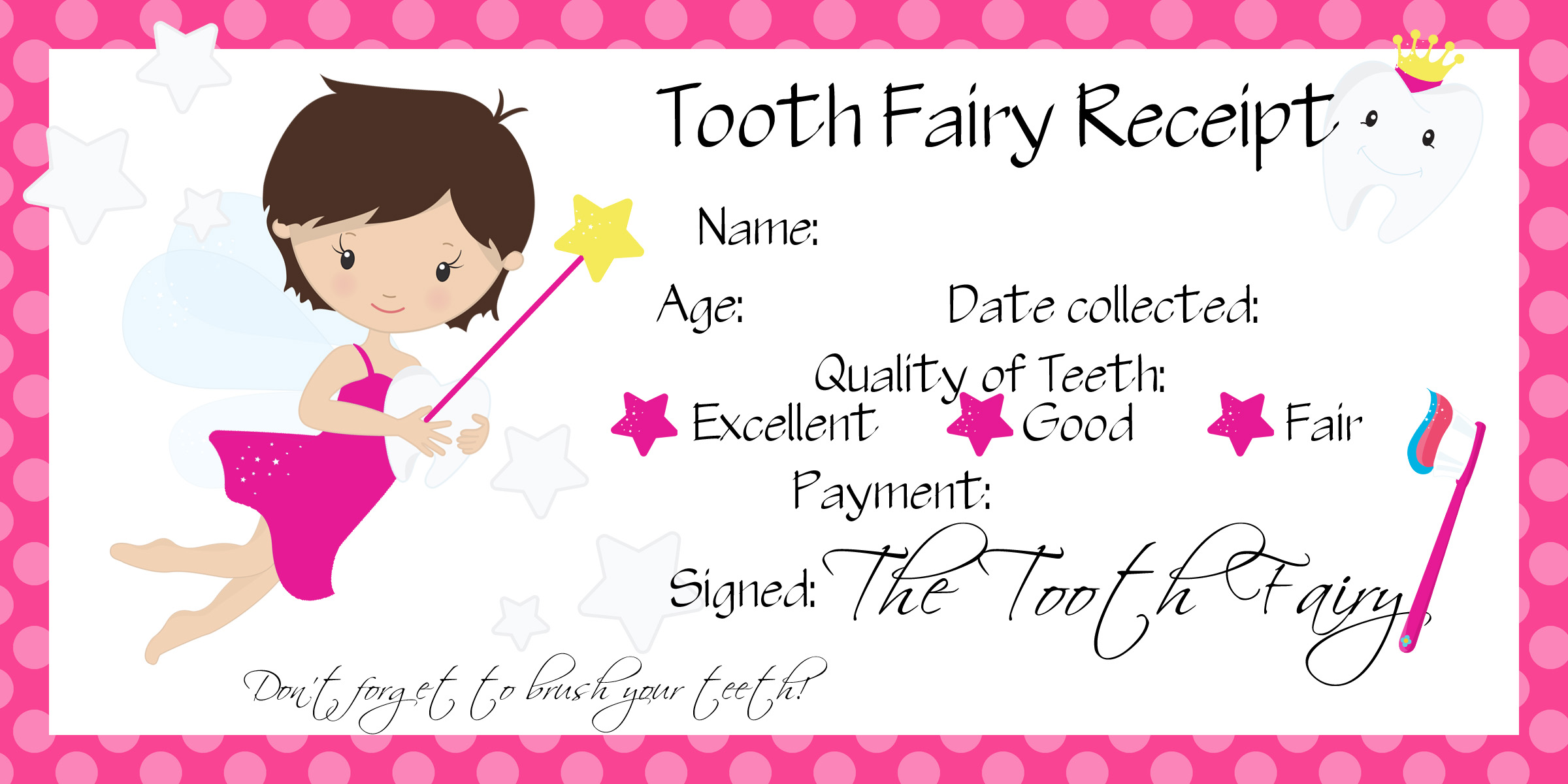 Printable Tooth Fairy Receipt Printable World Holiday