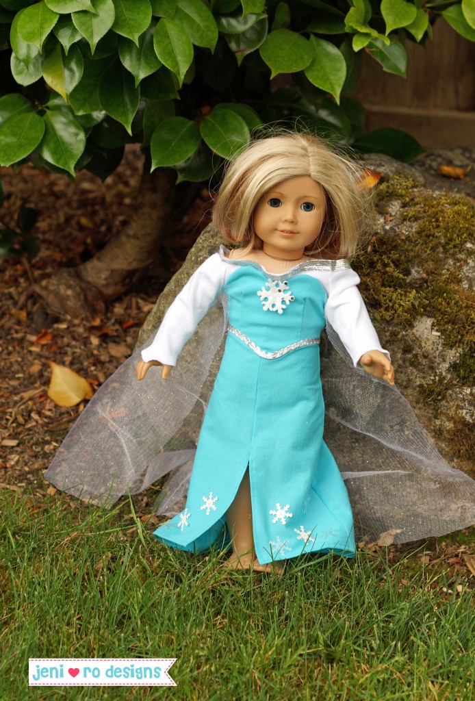 american girl doll in Elsa dress front