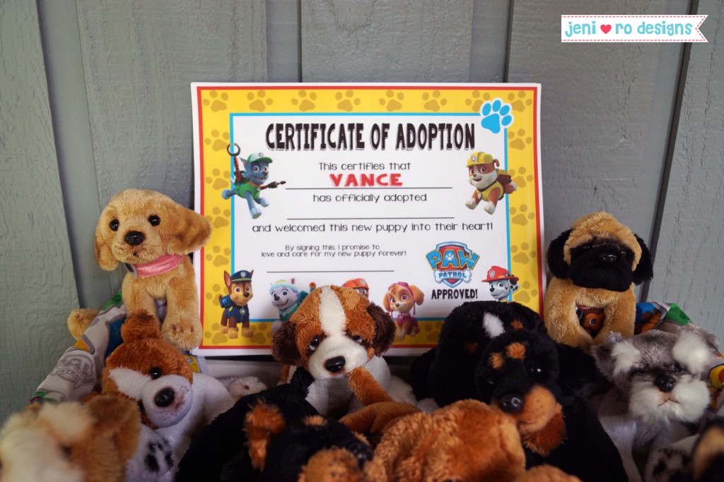v paw patrol bday adopt a puppy adoption certificate printable jeni ro designs