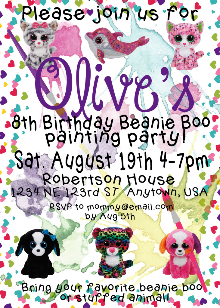 Beanie Boo painting bday invite v2 for etsy