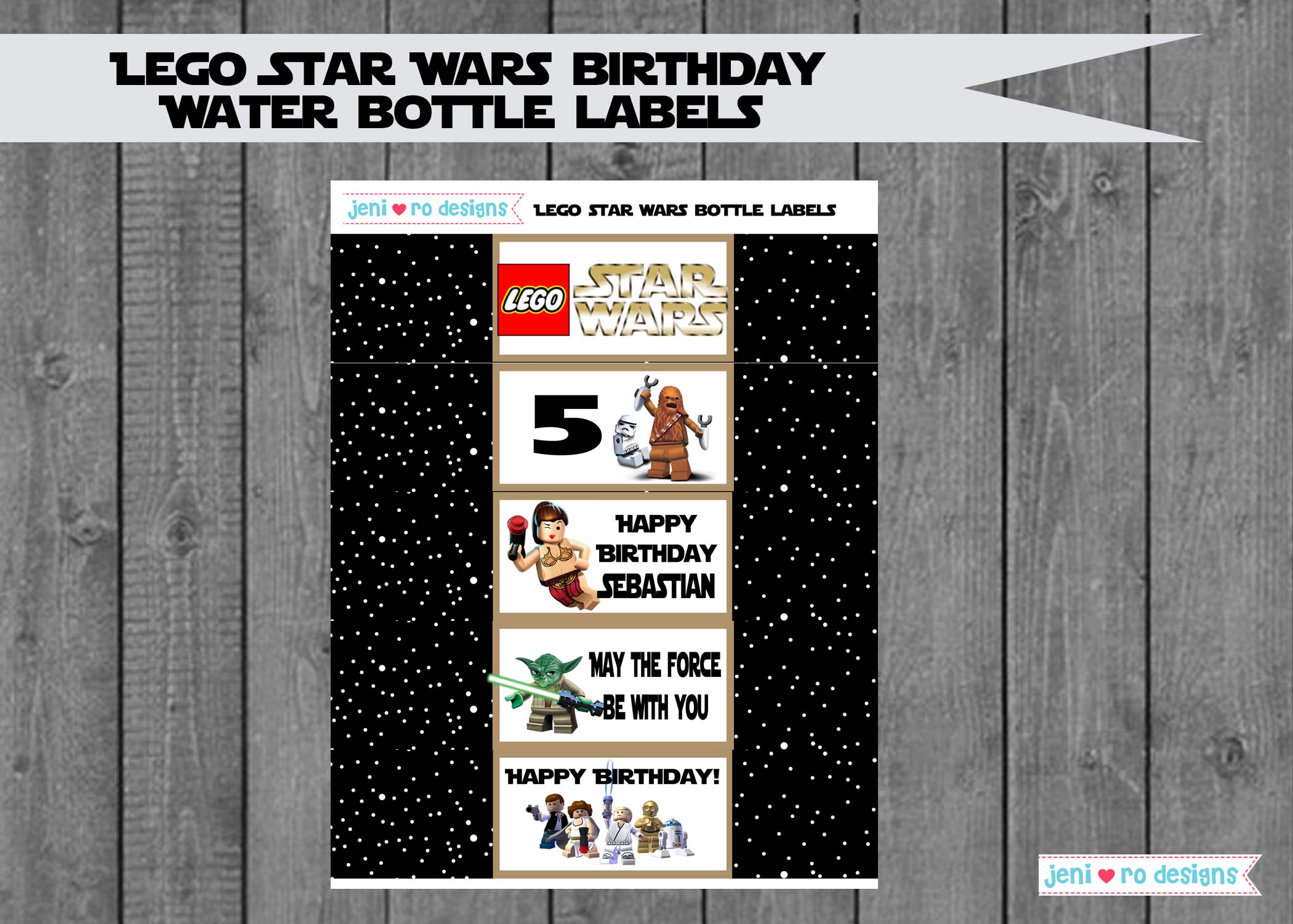LABELS LEGO STAR WARS PERSONALISED GLOSSY CHILDREN'S BIRTHDAY PARTY STICKERS 