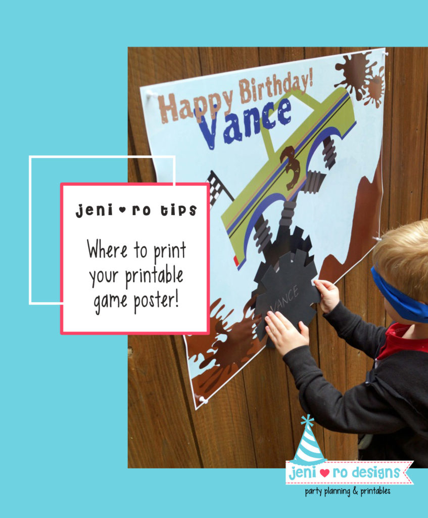 jeni ro tips boy playing pin the tire on the monster truck printable game
