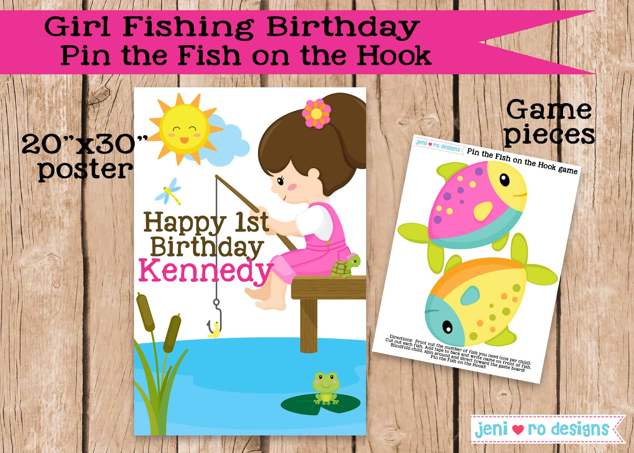 Party Game - Pin the fish on the hook - Fishing Birthday - Printable Game -  Fishing - Girl Version