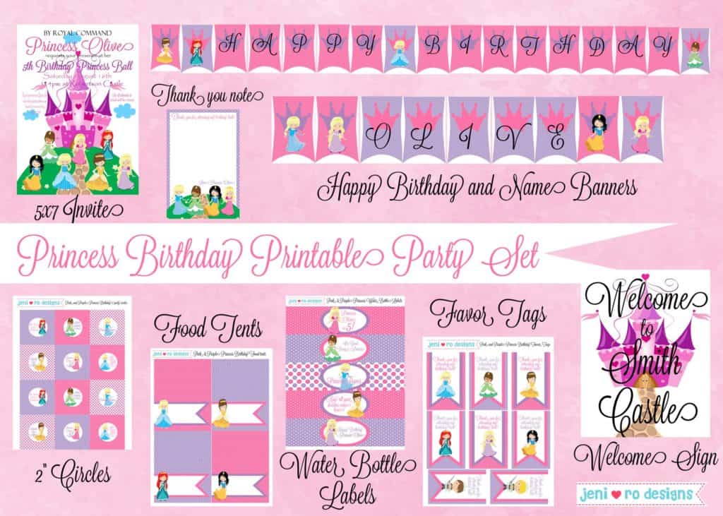 Princess Birthday Party Printable Set, Princess Birthday, Princess ...