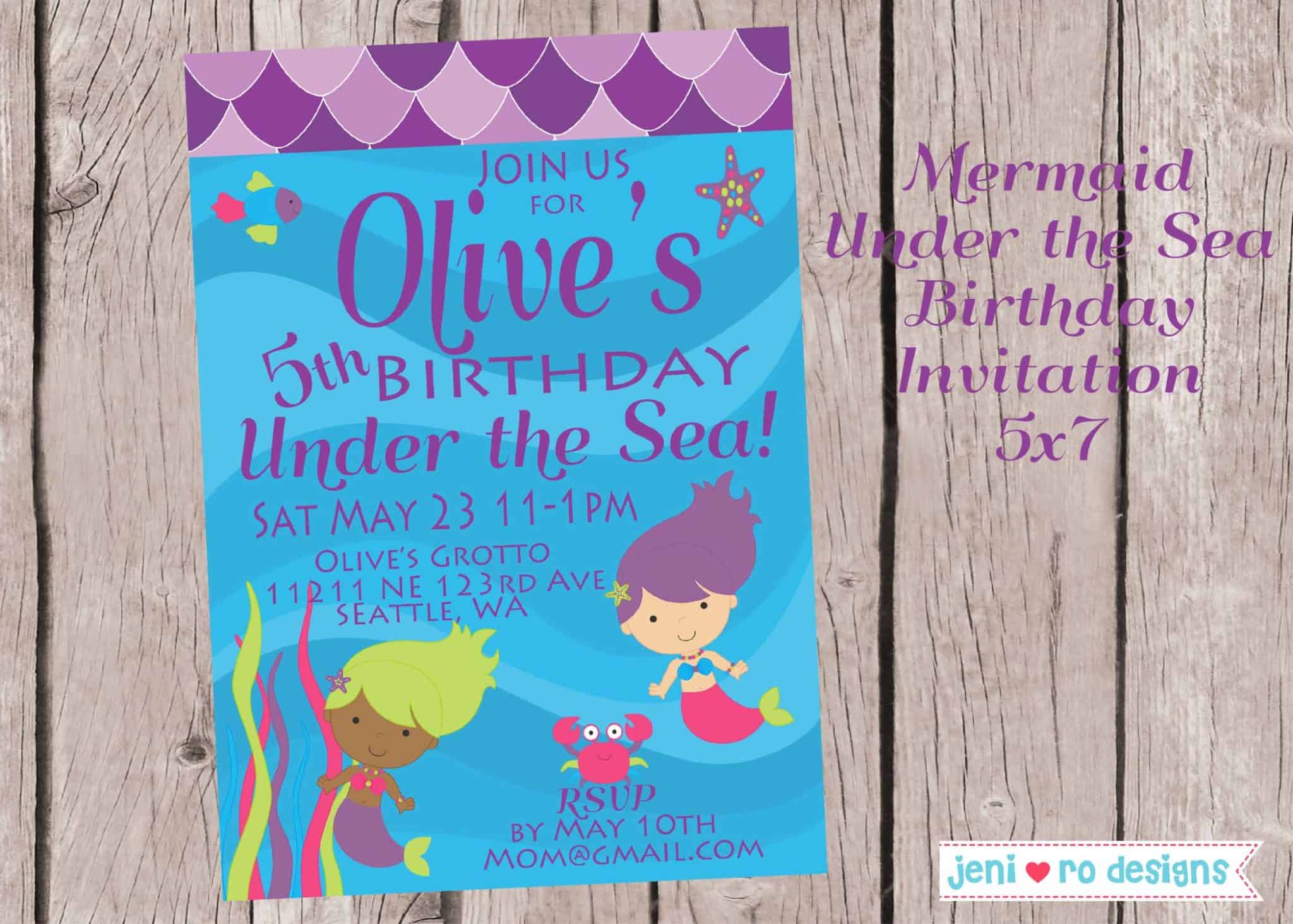 Mermaid Under The Sea Birthday Printable Invitation Customization