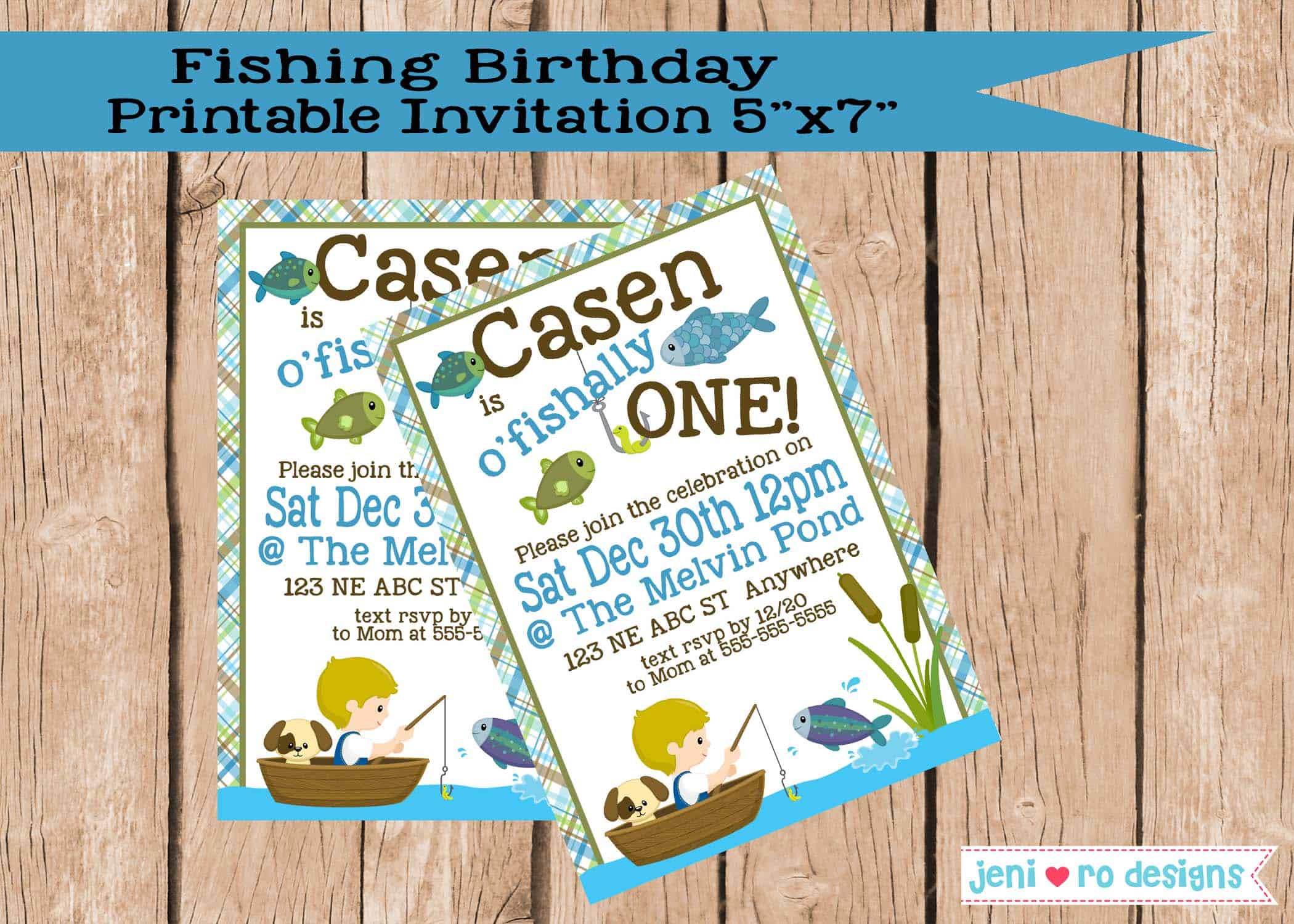 Fishing Birthday Party Printable Invitation, fishing birthday
