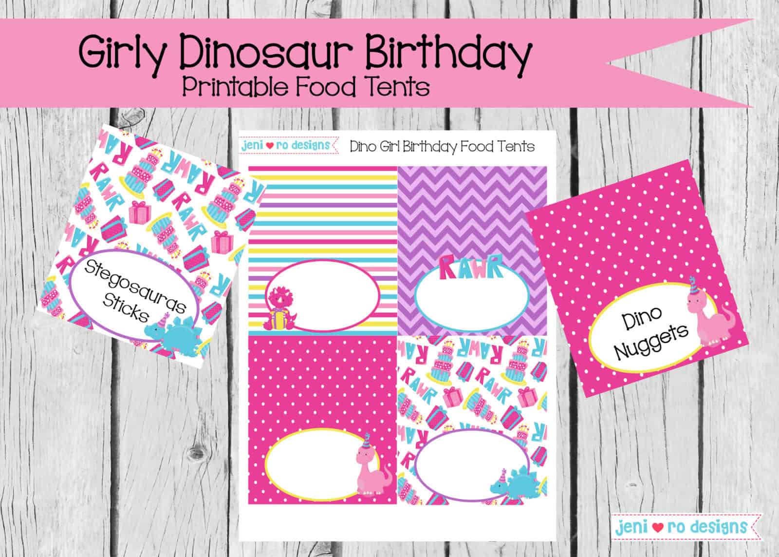 Girly Dinosaur Birthday printable set, Girly Dinosaur Birthday, Pink ...