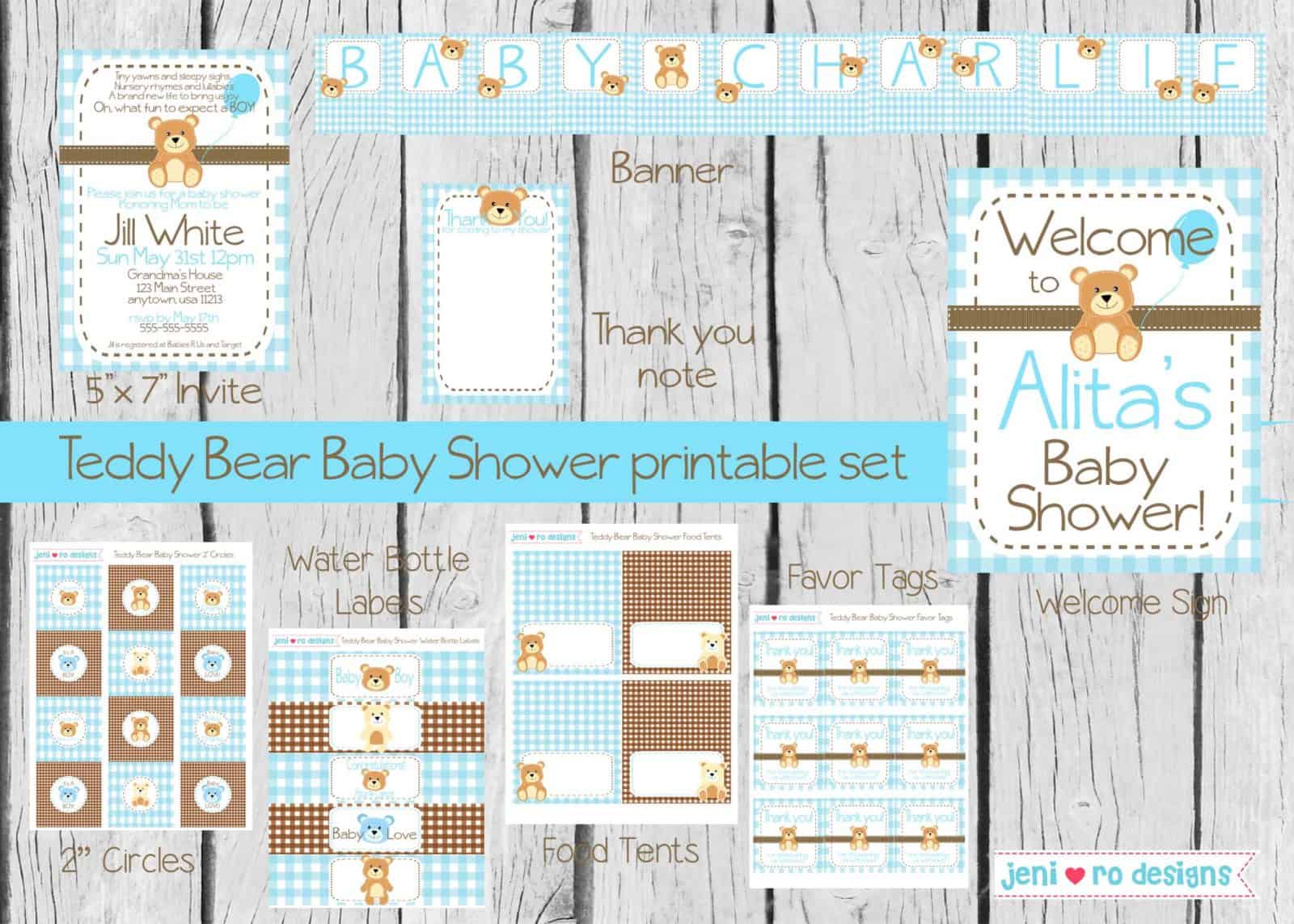 Teddy Bear Boy Baby Shower Printable Decor Set, Teddy Bear Baby shower ...