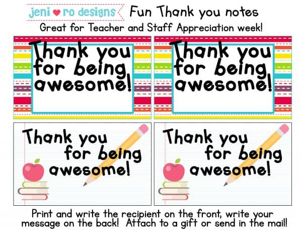 Teacher/Staff Appreciation Thank you notes! FREEbie! • jeni ro designs