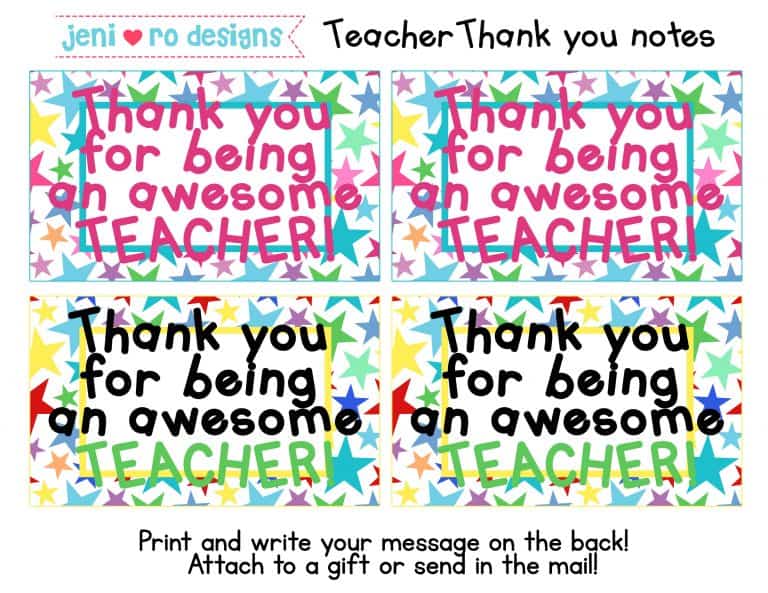 Teacher/Staff Appreciation Thank you notes! FREEbie! • jeni ro designs