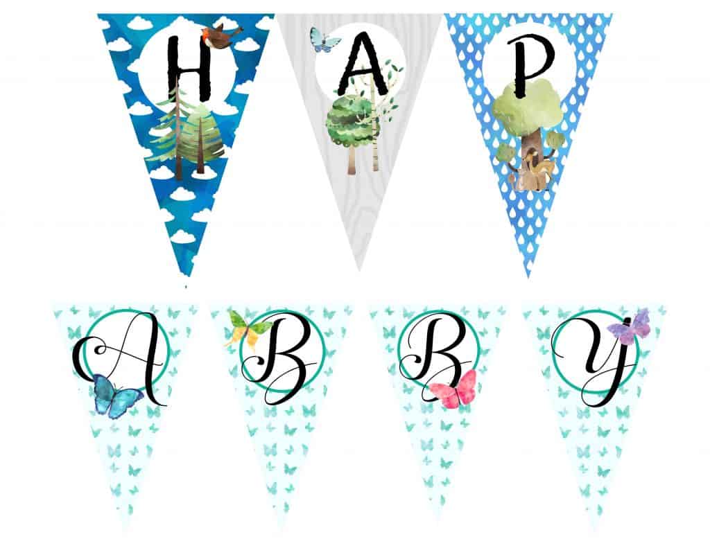 Nature Lover's printable birthday banner close up of pennants