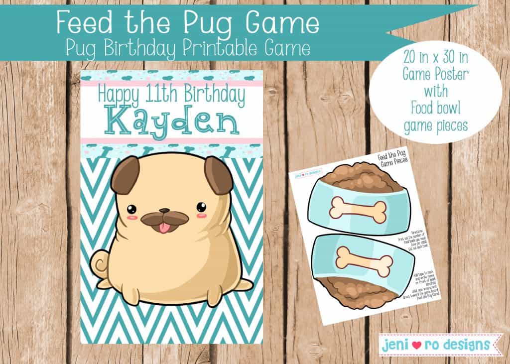 printable birthday set pug themed printable game