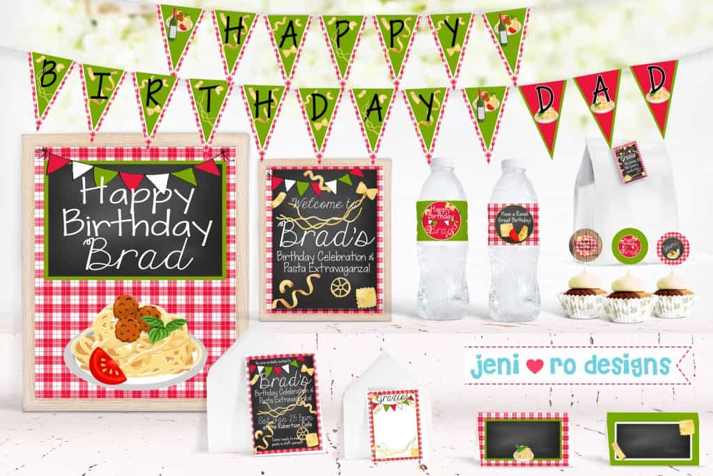 pasta night birthday - printable set - jeni ro designs