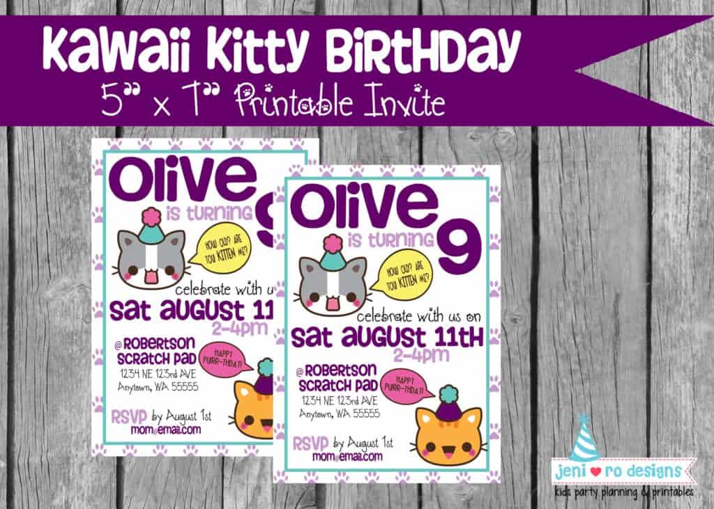 cat themed birthday - invite - jeni ro designs