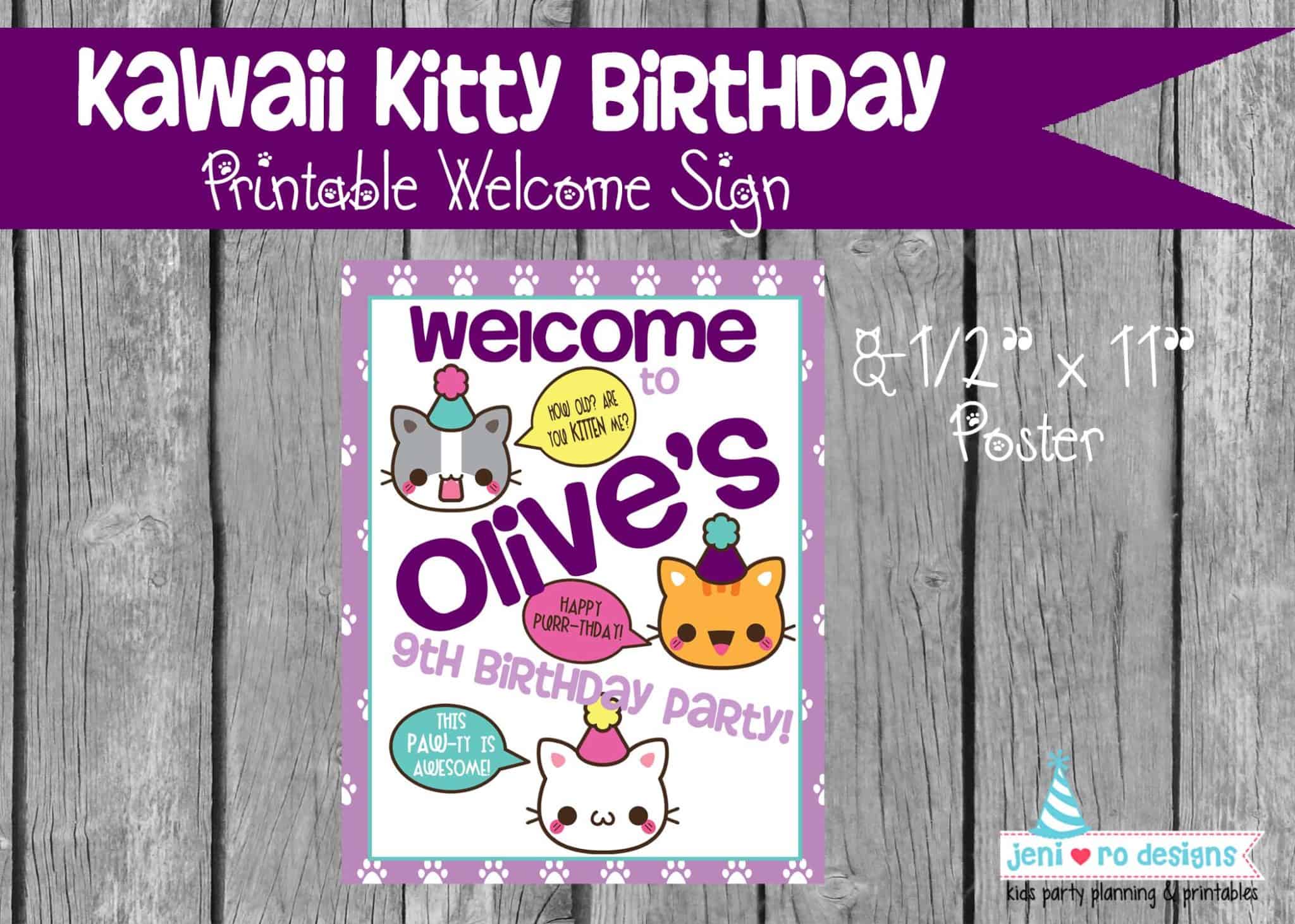 Cat themed birthday printable sets for National Cat Day!