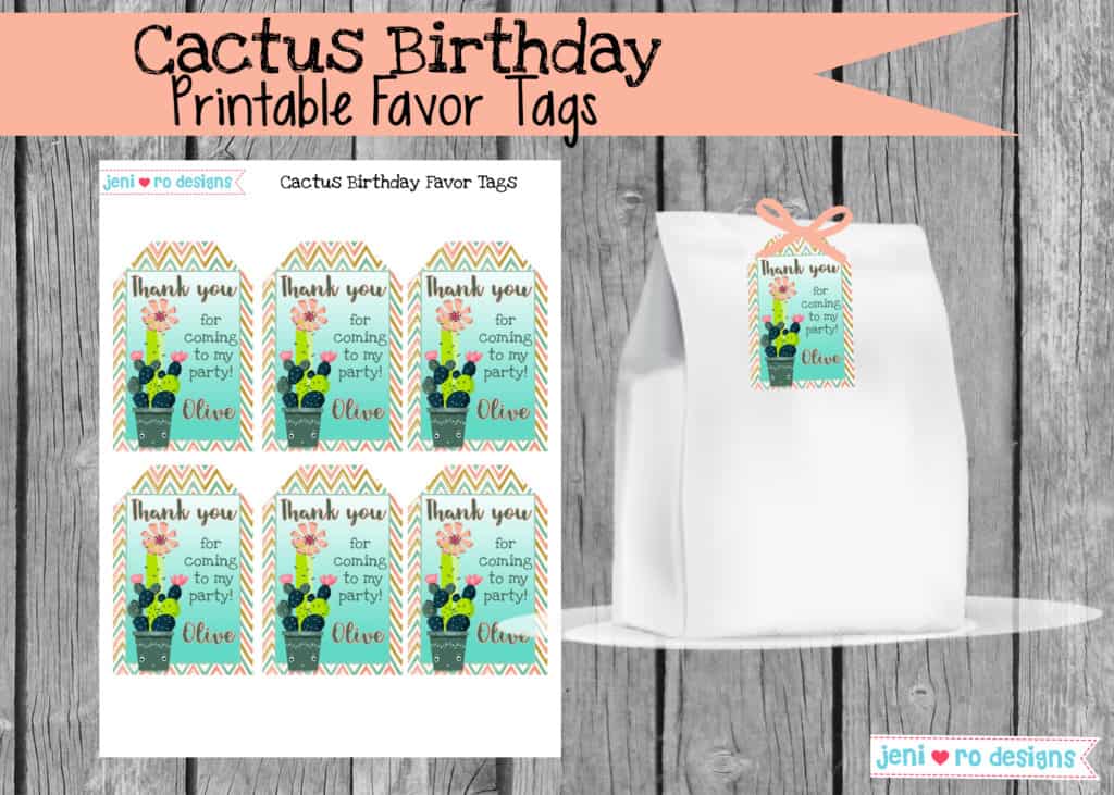 cactus birthday favor tags