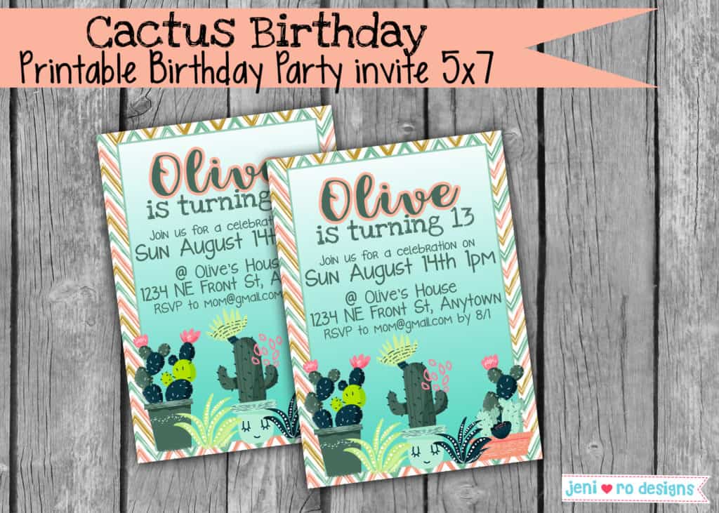 cactus birthday invitation