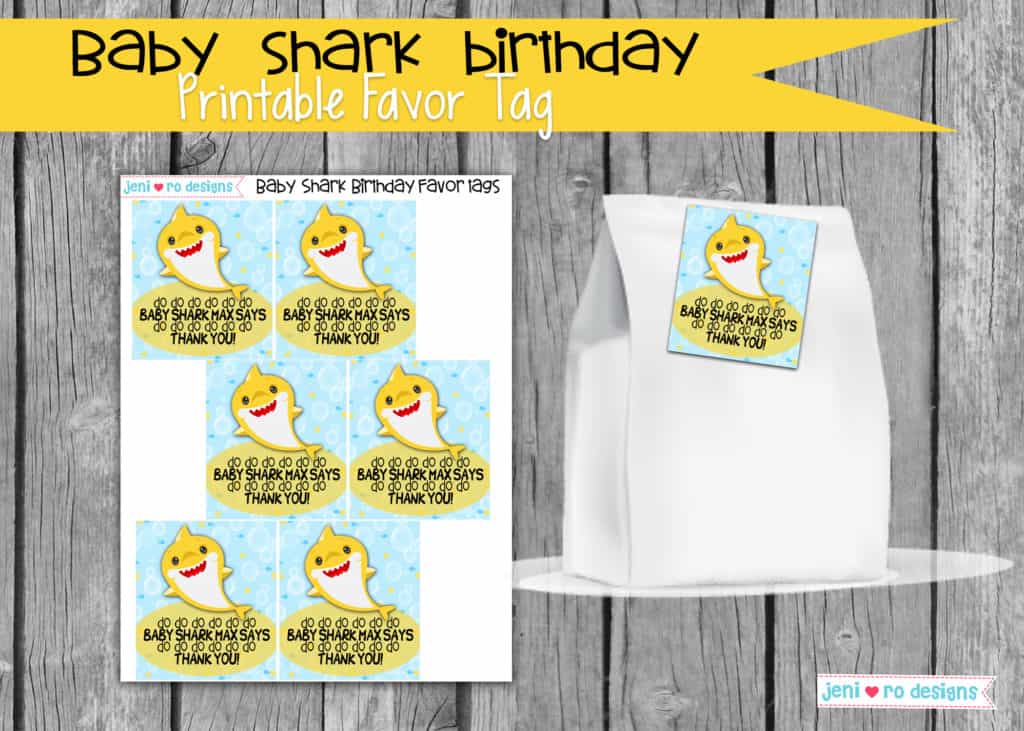 Baby shark birthday favor tag