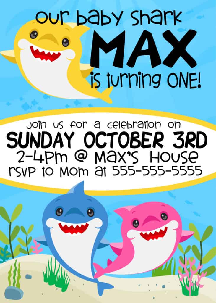 Baby shark birthday invite