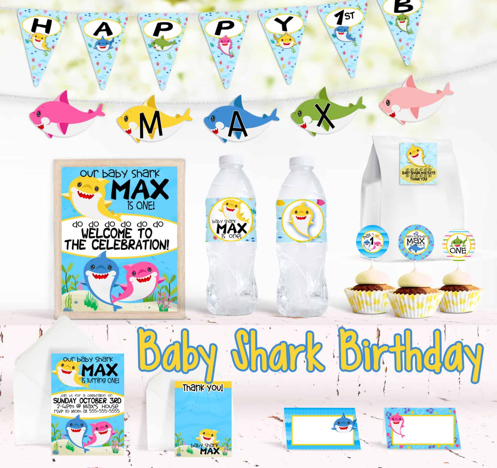 Baby shark birthday printable party decorations and more!