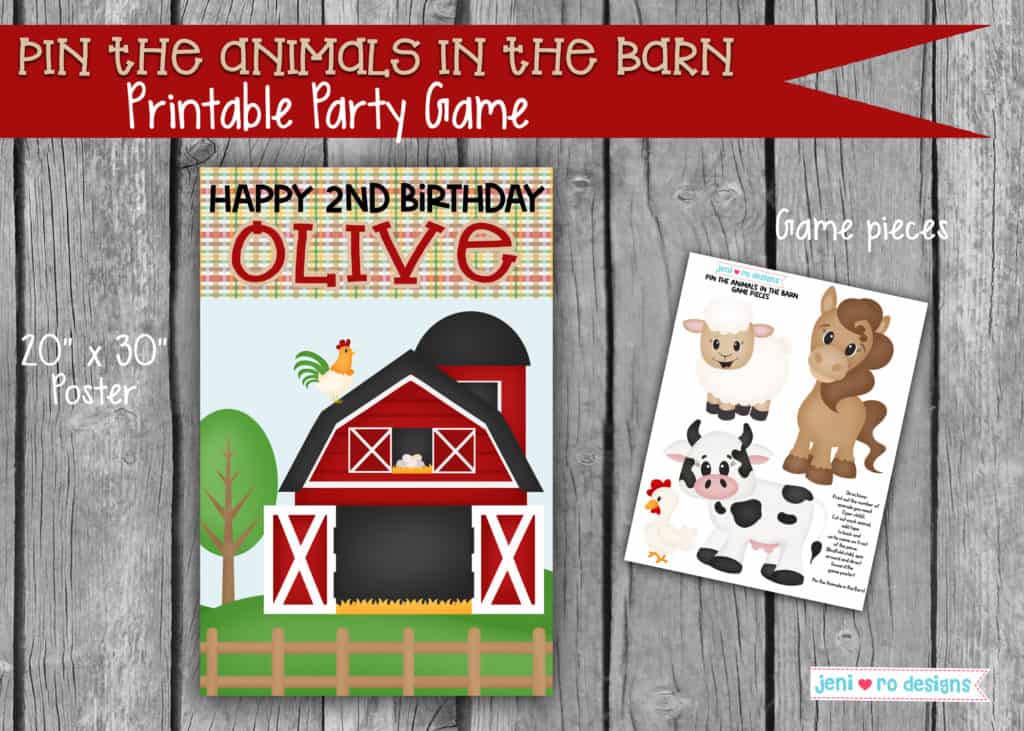 farm birthday - pin the animals in the barn game