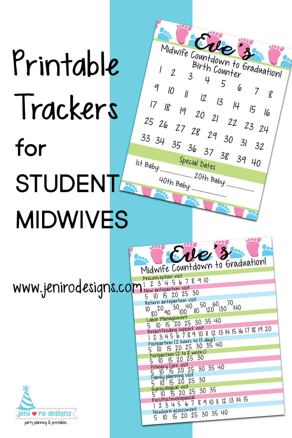 Student Nurse Midwife printable birth and requirements trackers