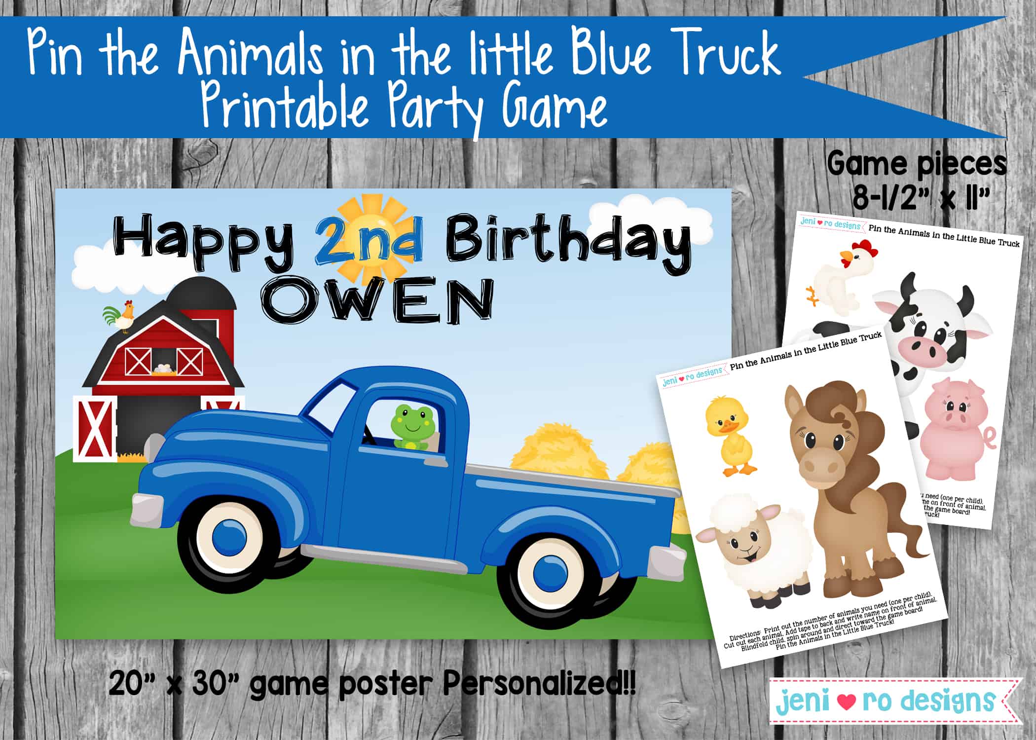 Party Game - Pin the Animals in the Little Blue Truck Printable game • jeni  ro designs
