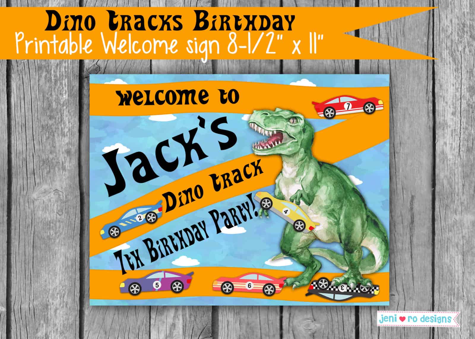 Dino Tracks birthday printable decor for your dino and race car kid!