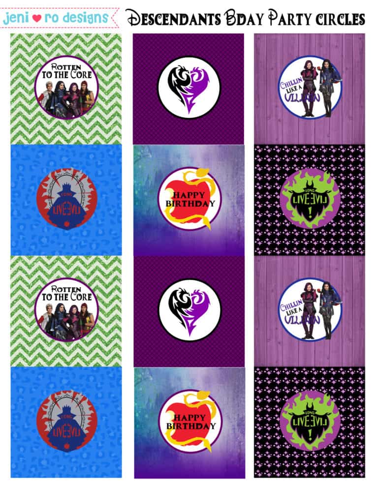 Descendants birthday party printables in the Free Printable Library!