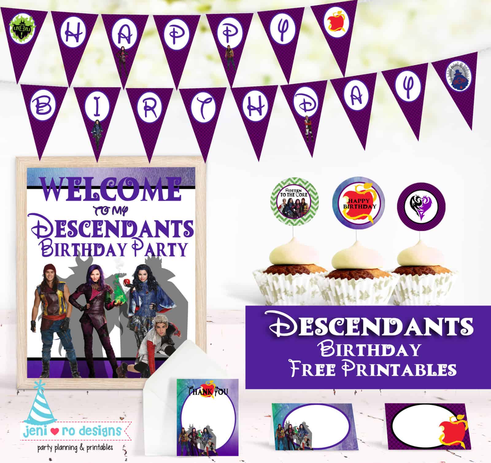 Descendants birthday party printables in the Free Printable Library!