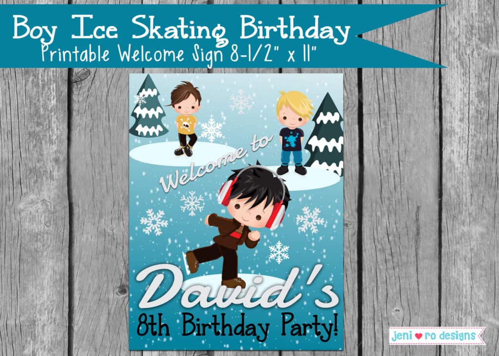 Boy Ice Skating birthday party printables