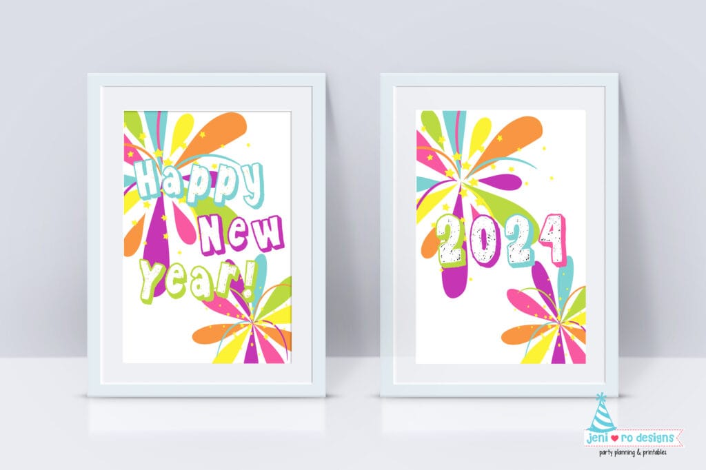 New Year printables colorful art prints 2024