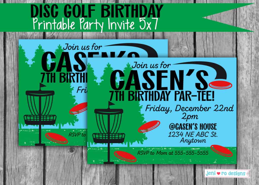 disc golf birthday printable invite