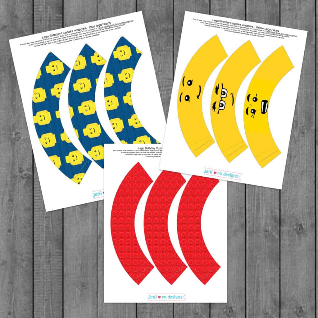 lego birthday printable set cupcake wrappers
